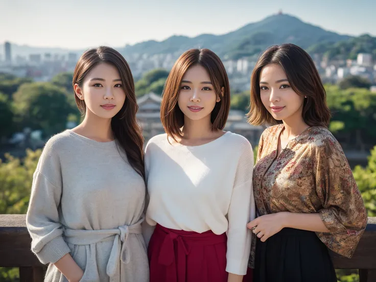 (beautiful girl, Half Body, Brown Hair,Random Face、Random hairstyle、girl、Elegant smile、Group photo、Kiyomizu-dera Temple in the background),(highest quality,4k,8K,High resolution,masterpiece:1.2),Very detailed,(Realistic,photoRealistic,photo-Realistic:1.37)...