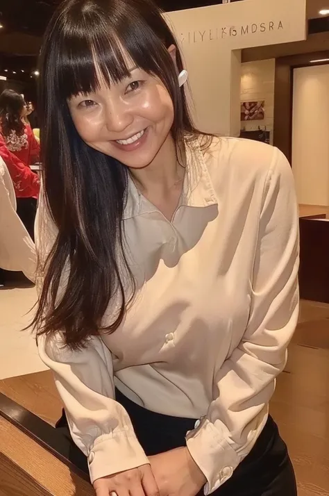 NSFW, ((highest quality)), ((8K)), ((masterpiece:1.3)), (perfect look), (photorealism:1.6), (walking woman), (Japanese woman shopping), (A shopping mall where many people go), clear background, japanese woman, 47 years old, ((Realistic skin texture)), (Fin...