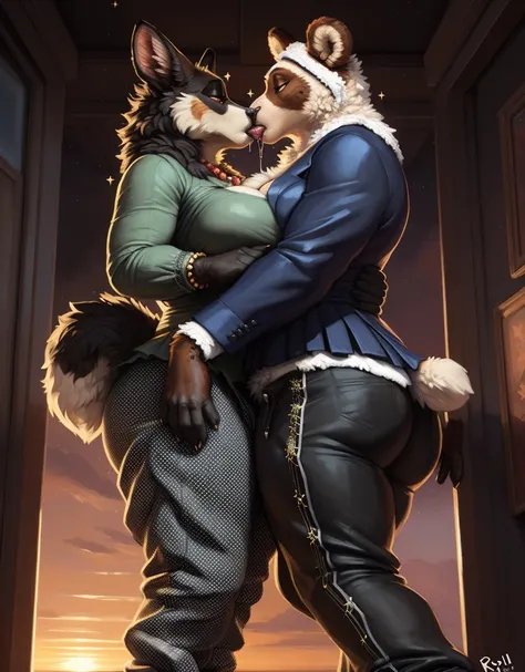 (Sfw:1.7), ((((fursuit)))), ((((fursuiter)))), ((((fursuiting)))), (3d_artwork:1.5), (unreal engine:1.5) , inky, dark, dark fur, dark shadows, dark room, black room, black walls, indoors, (two women flatly pressed together:1.6), 🐰x🐇x🦝x🦌x🦙x🐂x🐿x🦜x🐦x🐤x🦘x🐮x🐻x🐼...