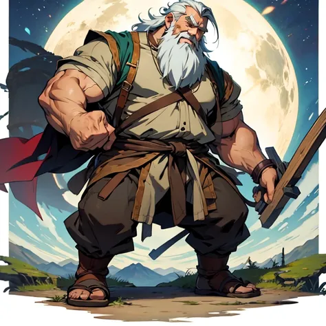 Anime, dwarf, muscular, long beard, elderly,