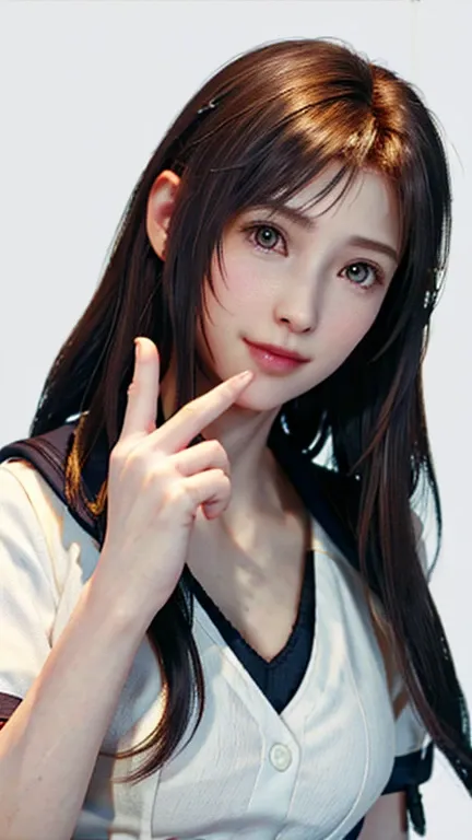 (highest quality, 8k, 32k, masterpiece, Hmph:1.2), (Raw photo), (Realisticな), (Photorealistic:1.2), (High resolution), Ultra-detailed, Very beautiful face and eyes, One Girl,  Round and small face, Big breasts and small waist、(((Small breasts)))、(((White w...