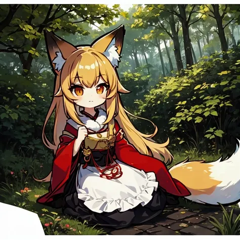 cute、Fox Girl、in the forest、