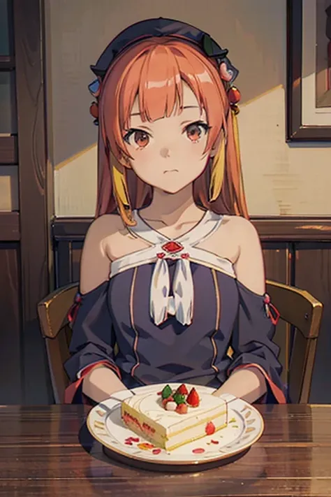 anime girl with a hat and strawberries on her head sitting at a table, kawacy, anime visual of a cute girl, cute anime girl, eating cakes, young anime girl, guweiz, high quality anime artstyle, anime girl, artwork in the style of guweiz, beautiful anime gi...