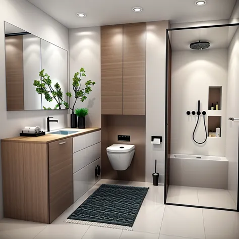 1bathroom, 8k render vray, morden, marble floor:1.3