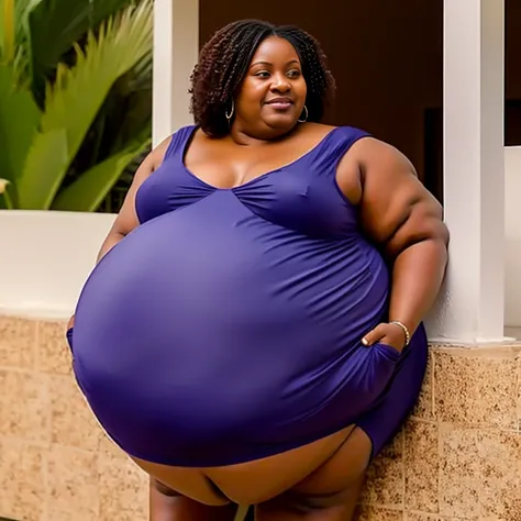 Extremely Hyperpregnant Grenadian woman with huge belly wearing a dress