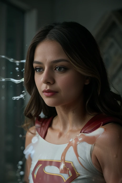 Foto RAW, jenna coleman como Supergirl,half body camera shot, Amarada by Alien with wet tentacolli and thick white semi transparent liquid,on the liquid face coming out of your mouth,(pele altamente detalhada: 1.2), 8k UHD, DSLR, soft-lighting, alta qualid...