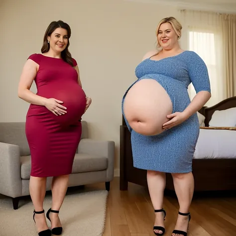 Extremely Hyperpregnant Irish woman with huge belly wearing a dress