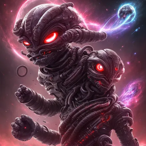 (((Awesome))) (((detailed))) a cool dangerous galaxy alien cat, cat body, galactic cat, sci-fi robotic cat, red sharp eyes, evil smirk, cool, furry, robotic arms around his body like octopus tentacles, tentacles with alien guns, mysthic, mystical, glorious...