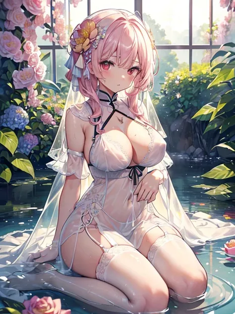 ((Top quality)),(Ultra-high resolution),(Super detailed),(Detailed depiction),((The most picturesque work of art),Ultra-detailed art,The art of astonishing depiction,Fantasy art:1.5, ((綺麗なおflower々:1.8)), (flowerに侵食された体:1.3),(Glamorous body:1.3),Fancy backg...