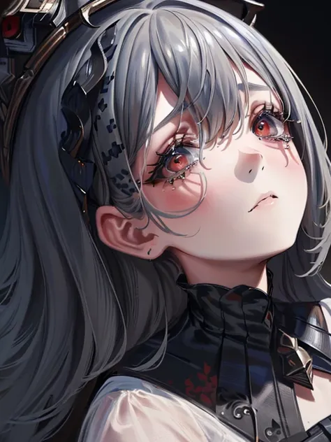 (masterpiece,highest quality,Very detailed),One girl,Beautiful and elaborate face, Fine grain,View your viewers, Variegated eyes,((gray theme),((depression, sadness, melancholy)),Grey Skin,Tired look,sad,Swollen eyelids,((Very close up)),Are crying,Gothic ...