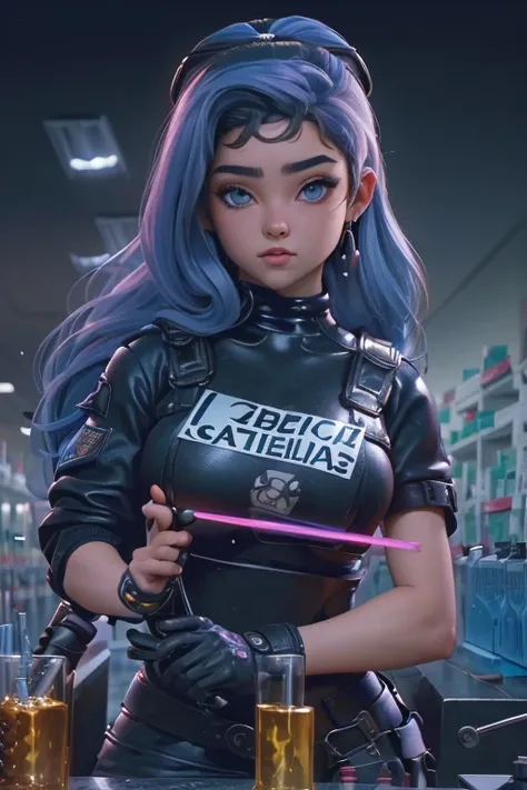 Ariana Grande cyborg, cibersamurai, desnudo, Cabello largo, ojos azules, cabello negro, pechos grandes, escote, muslos anchos, Science fiction, ciborg:1.4, ciberpunk,( fondo negro brilla: 1.25),More detailed 8K.motor irreal:1.4,HD,La mejor calidad:1.4, fot...