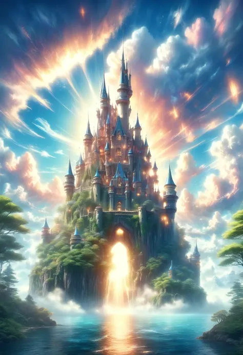 (best quality,4k,8k,highres,masterpiece:1.2),ultra-detailed,realistic:1.37,a beautiful castle in the clouds,dreamy,idyllic,ethereal,hyper-detailed,8k,HD,illustration,soft lighting,impressive architecture,floating in the sky,lush green landscape,outstanding...