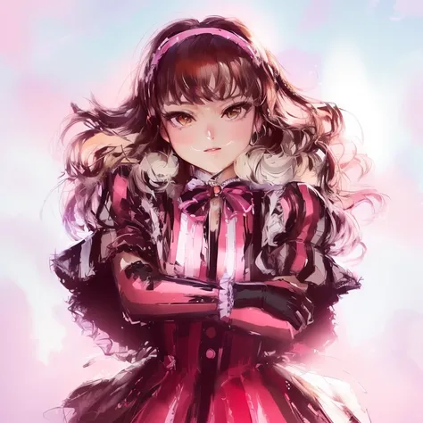 a close up of a person with a dress on and arms crossed, marin kitagawa fanart, akane owari danganronpa, portrait of lolita, digital art from danganronpa, inspired by Yukihiko Yasuda, portrait of an anime girl, high quality fanart, yayoi kasuma, in an anim...