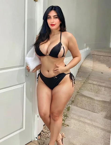 Black Bikini, curvy figures, cleavage 