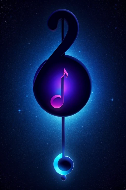 musical note C floating in the space sky in shades of blue black and purple 