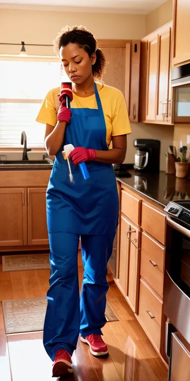 Image of a tired and exhausted person cleaning