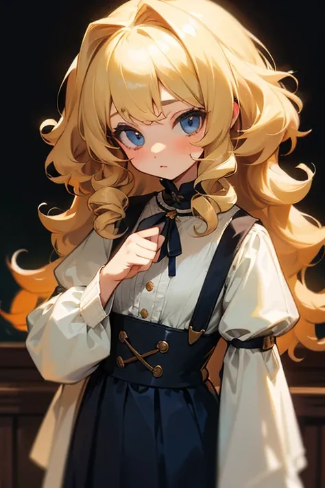 Caucasian girl with blonde curly hair, Cute clothes、