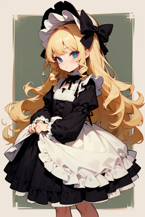 Caucasian girl with blonde curly hair, Cute clothes、Gothic Lolita、