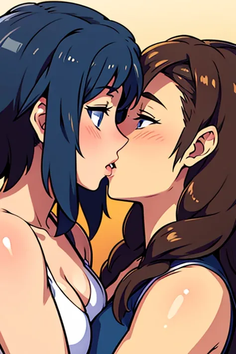 two lesbians share a loving kiss
