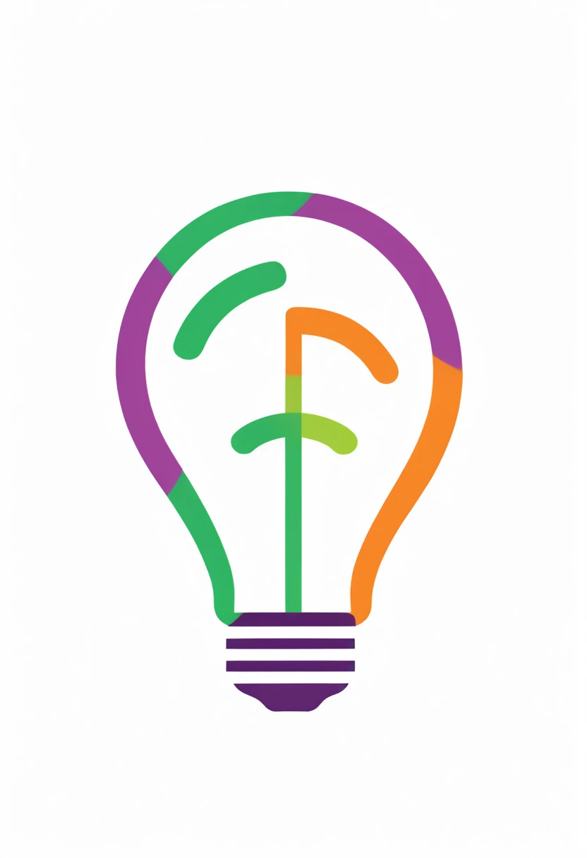 Criar uma logo redonda, com cores verde, vermelho, laranja e roxo . With a drawing of a light bulb and inside the light bulb written Altas Ideias.