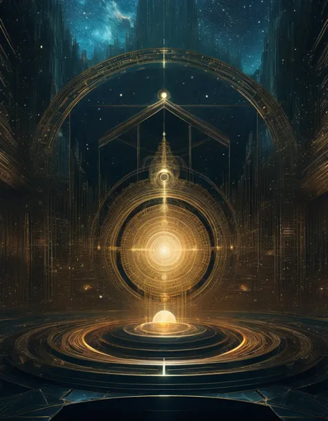 magic dream castle, sacred geometry, clear focus, floating ghost mage, heaven and earth collapsed, mobius strip, black hole, lot...