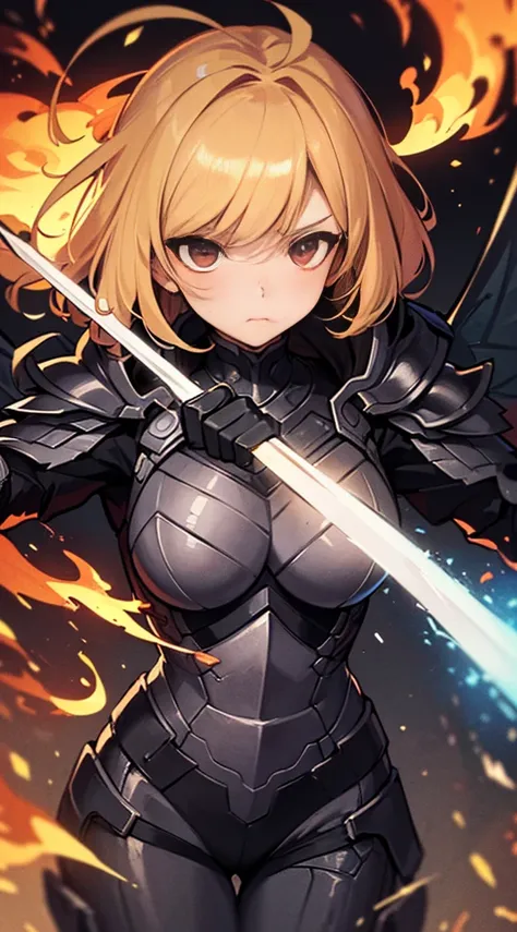 ((Ultra-fine illustrations, 8k, masterpiece :1.2, Sharp focus :1.2, Depth of written boundary:1.2)), Beautiful female swordsman, Disorganized, Highly detailed face and skin texture,Jet Black Armor, Flame Armor, Cloak on Fire, Flaming Sword, Wings of Fire, ...