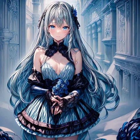 masterpiece, best quality, extremely detailed, (illustration, official art:1.1), 1 girl ,(((( light blue long hair)))), ,(((( light blue long hair)))),light blue hair, ,10 years old, long hair ((blush)) , cute face, big eyes, masterpiece, best quality,((((...