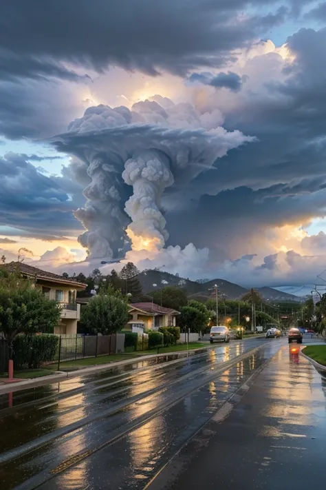 rainy day in california. luxury condo community. rain storm. no humans.