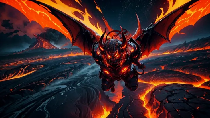 ((Lava Demon))、Flying through the sky and approaching the city