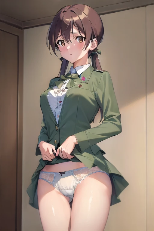 (masterpiece:1.4),(最high quality:1.3),Very detailedな,8k,CG,wallpaper,High resolution,high quality,High resolution,Very detailed,Perfect lighting, Gertrud Barkhorn, underwear, Medium Chest、Embarrassing