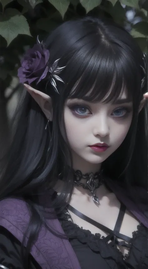 black hair, violet eyes, goth princess zelda, blood rose garden,