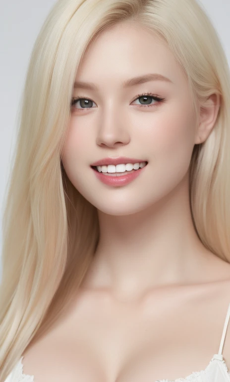 (realistic、masterpiece、Best Quality、8K、highres、white background, high resolution:1.3)、1 chubby girl:1.3)、(smile), looking at viewers, black lace bikini、pale white skin、very blond hair ,very pale skin, extremely pale blonde hair, ivory pale skin, very white...