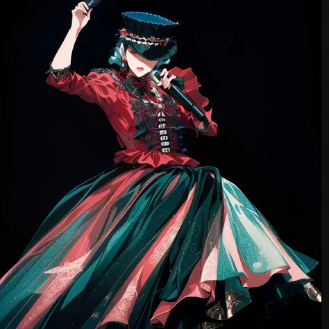 arafed woman in a red dress and a hat holding a microphone, high fashion photography, editorial of dior magazine, masami kurumada, style of masami kurumada, haute couture fashion shoot, inspired by Horace Vernet, victorian style costume, fine art fashion p...