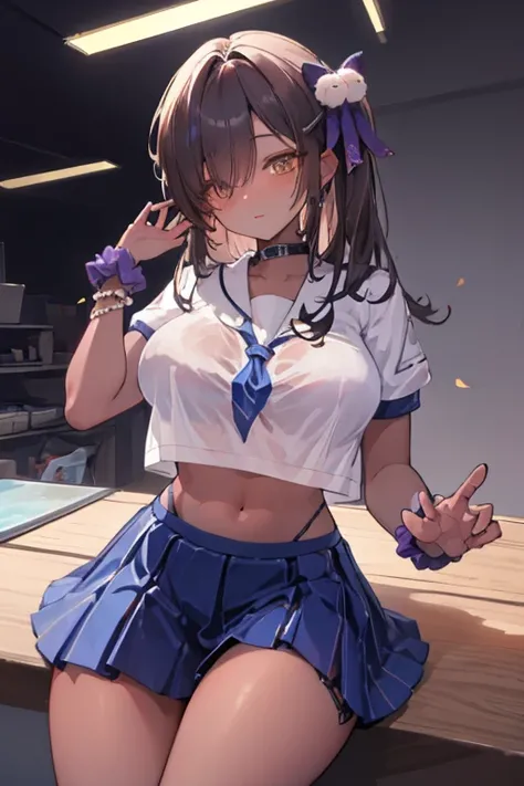 Beautiful illustrations, highest quality, Cute Woman、Clear Face、blush、Perfect hands、Thighs、(Perfect Face:1.1), Beauty、Large Breasts、Dark Skin、uniform、Sailor suit