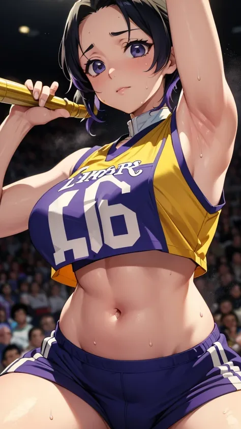 a close up of a person wearing a basketball uniform, a picture, inspired by kentaro miura, trending on pixiv, shinobu kochou, de...