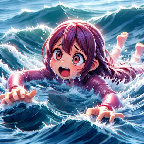 lavagirl,long_hair,pink_hair,red_bodysuit,red_ey underwater drowning