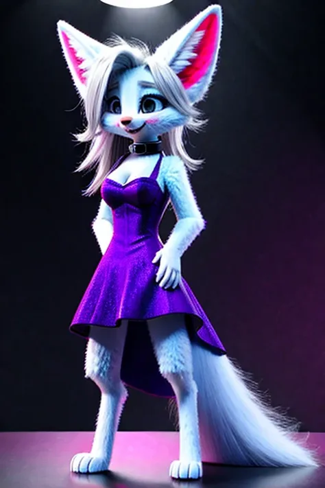 (white fur:1.2), short slim skinny female digitigrade fennec, small breasts, break whiskers, black lips nose, break big bright t...