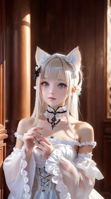 8K,highest quality,The real picture,Intricate details,超A high resolution,Depth Field,Masseter muscle area,Natural soft light,Professional Lighting,1 girl,(cute:1.2),(Gothic Lolita Fashion),Bright expression,Young shiny glossy white glossy skin,The best bea...