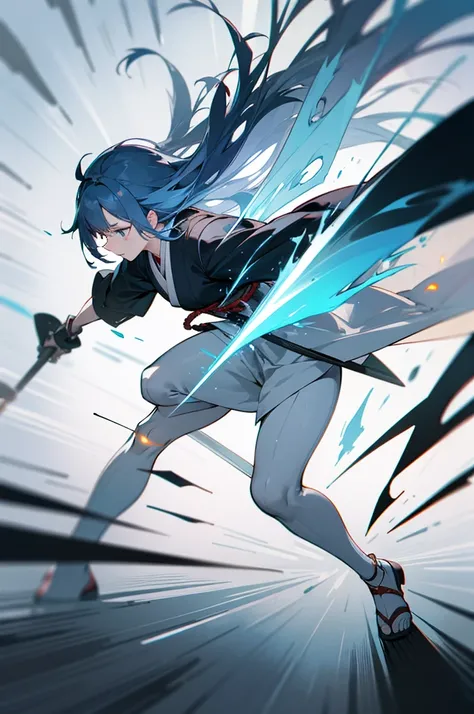 Weapon Spirit、It has depth、There is momentum、Full body cut、There is movement、Exciting Momentum、Powerful、woman、Wind expressed as a particle effect、Shiny、Japanese style、His hands are swords