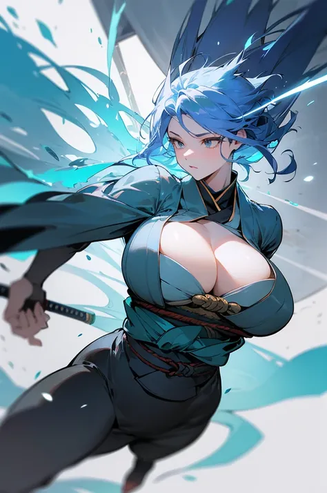 Weapon Spirit、It has depth、There is momentum、Full body cut、There is movement、Exciting Momentum、Powerful、Beast Woman、Wind expressed as a particle effect、Shiny、Japanese style、His hands are swords、Large Breasts、Lightly Armed