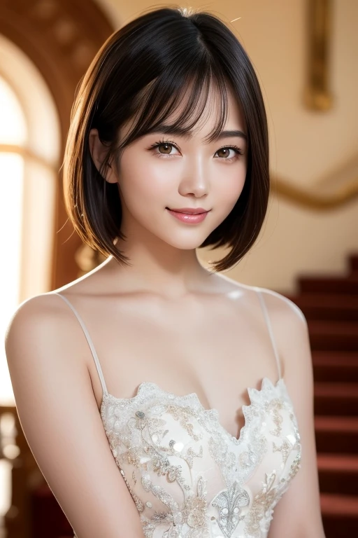 (highest quality:1.5)、(Realistic:1.5)、(1 person:1.5)、(Medium Shot:1.5)、Very detailed、High resolution、8k wallpaper、、Small breasts、Natural color lips、Cute Smile、Japanese women、20-year-old girl、Beautiful and elegant face、Perfect and beautiful face、Large, bala...