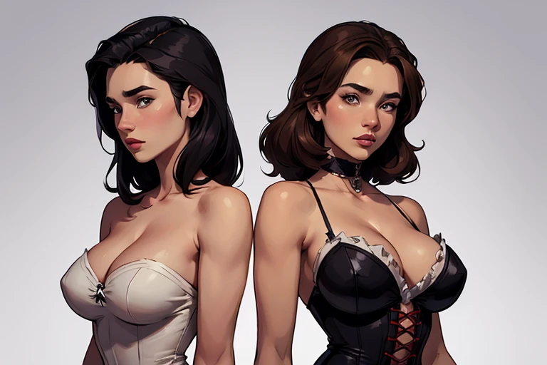 GTA character style illustration and Completely naked breasts showing a little fear Breast size Cartoon name: Isabella Cruz white background medium breasts freckled face Hermione Granger actress strong contours Physical description - long straight hair, ti...