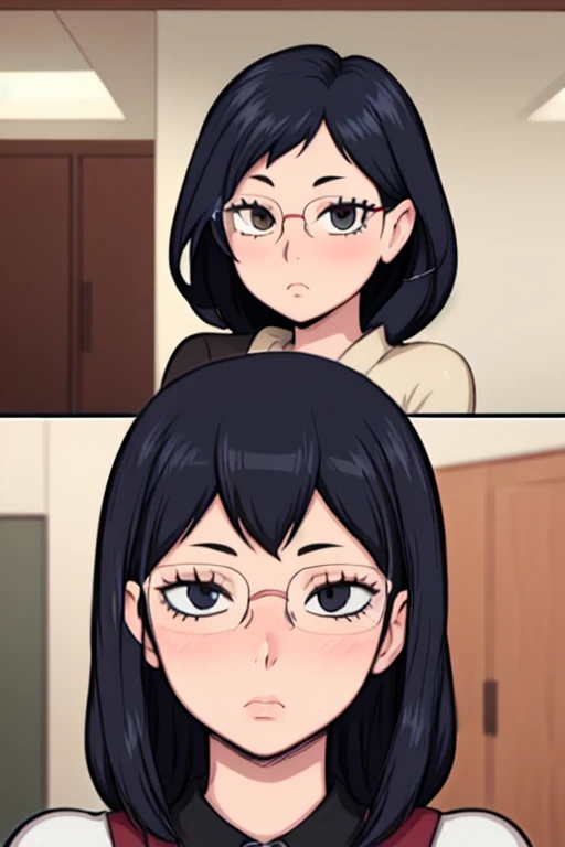 masterpiece, best quality, shimizu kiyoko, looking at viewer, potrait, wearing glasses