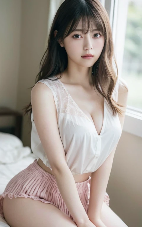 masterpiece, highest quality, 8k,Ultra-high resolution、Head to knee photo、 20th Generation, Large Breasts, cute, alone, sad, cute, Girlish, cute、Delicate girl, Pure beauty,  RAW Photos, Professional photography, Soft Light, Professional Lighting, Backlight...