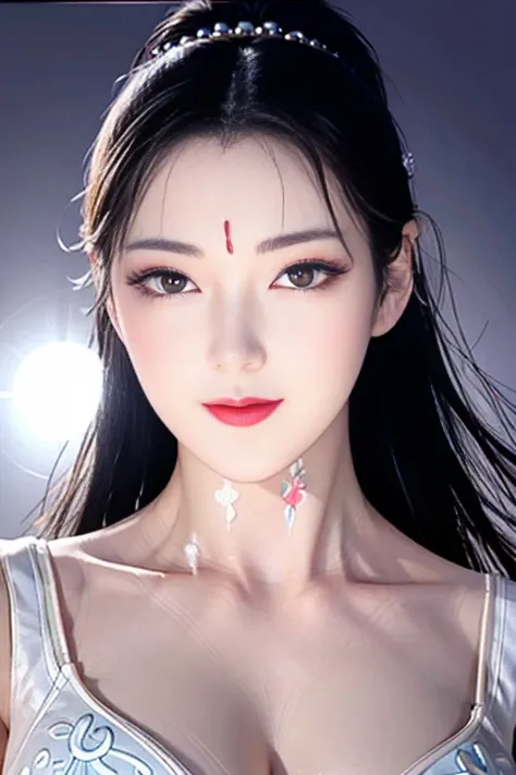 Narrow eyes, 1 girl, all white, expressionless, bob, bob, forehead, relief, black hair, bob, solo, cowgirl, see-through dress, ((voluptuous breasts)), narrow slit eyes, black eyes, sparkling light eyes, Black hair, gloves, dress, luxurious jewelry, earring...