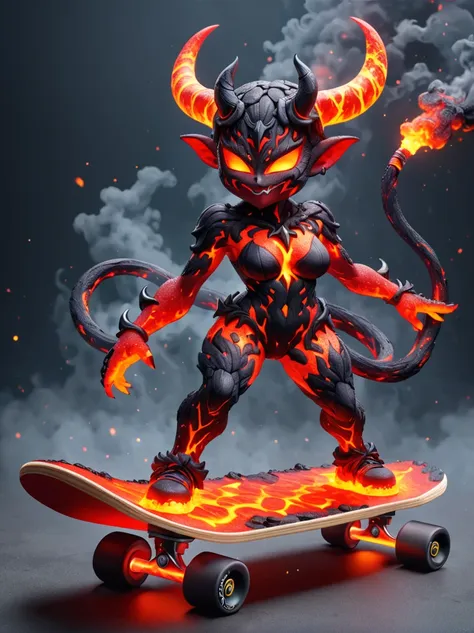 (1 female devil with a body made of volcanic magma and lava:1.5)，(with menacing horns and crimson lava skin:1.3), strike a playf...