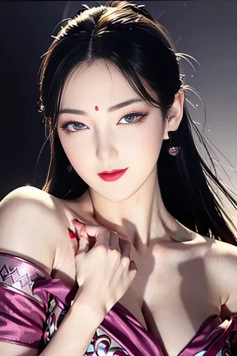 Narrow eyes, 1 girl, all white, expressionless, bob, bob, forehead, relief, black hair, bob, solo, cowgirl, ((voluptuous breasts)), narrow slit eyes, black eyes, sparkling light eyes, black hair, Gloves, dress, luxurious jewelry, earrings, sharp eyes, elbo...