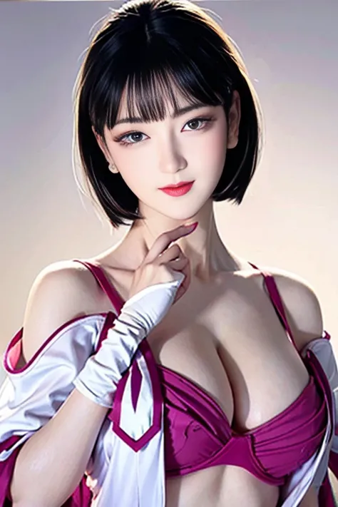 Narrow eyes, 1 girl, all white, expressionless, bob, bob, forehead, relief, black hair, bob, solo, cowgirl, ((voluptuous breasts)), narrow slit eyes, black eyes, sparkling light eyes, black hair, Gloves, dress, luxurious jewelry, earrings, sharp eyes, elbo...