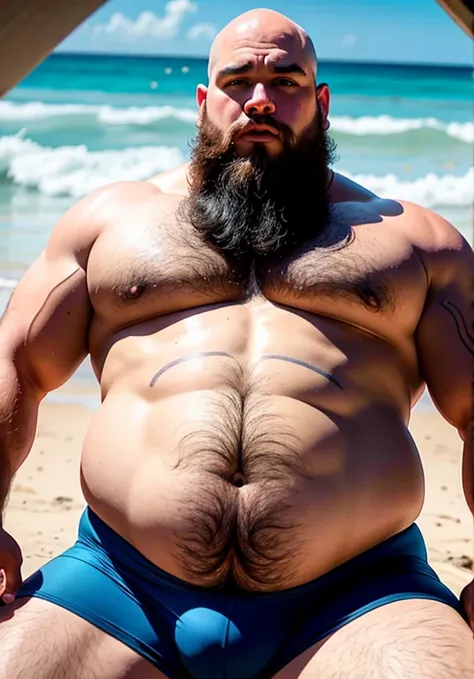 (view from below),dynamic angle,ultra-detalhado, illustration, ), Only huge plump morbid thighs extremely thick. He is bald and has a long beard with some gray hairs.. Ele veste camiseta regata de time de basquete. Homem  mostrando seu corpo usando apenas ...