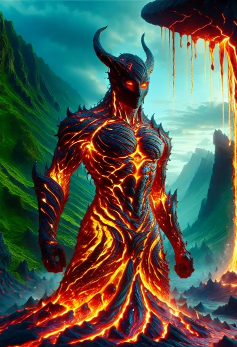 lava demon, ral-lava, lavaray, demon made entirely of lava, (best quality, highres, ultra-detailed:1.2), intense, fiery, and fea...